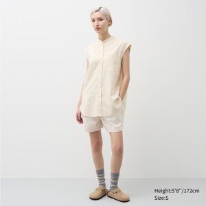 JW Anderson x Uniqlo - Linen Sleeveless Long Shirt Dress Cream | oversized